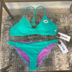 Hurley Solid Reversible Moderate Bikini Set Bottom and adjustable top Medium